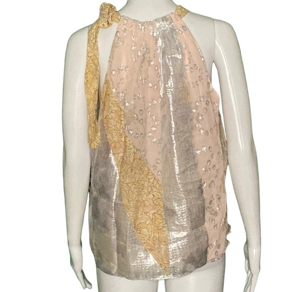 NWT Rebecca Taylor Daffodil Mixed Print Metallic Tank - Sz M - Picture 4 of 9